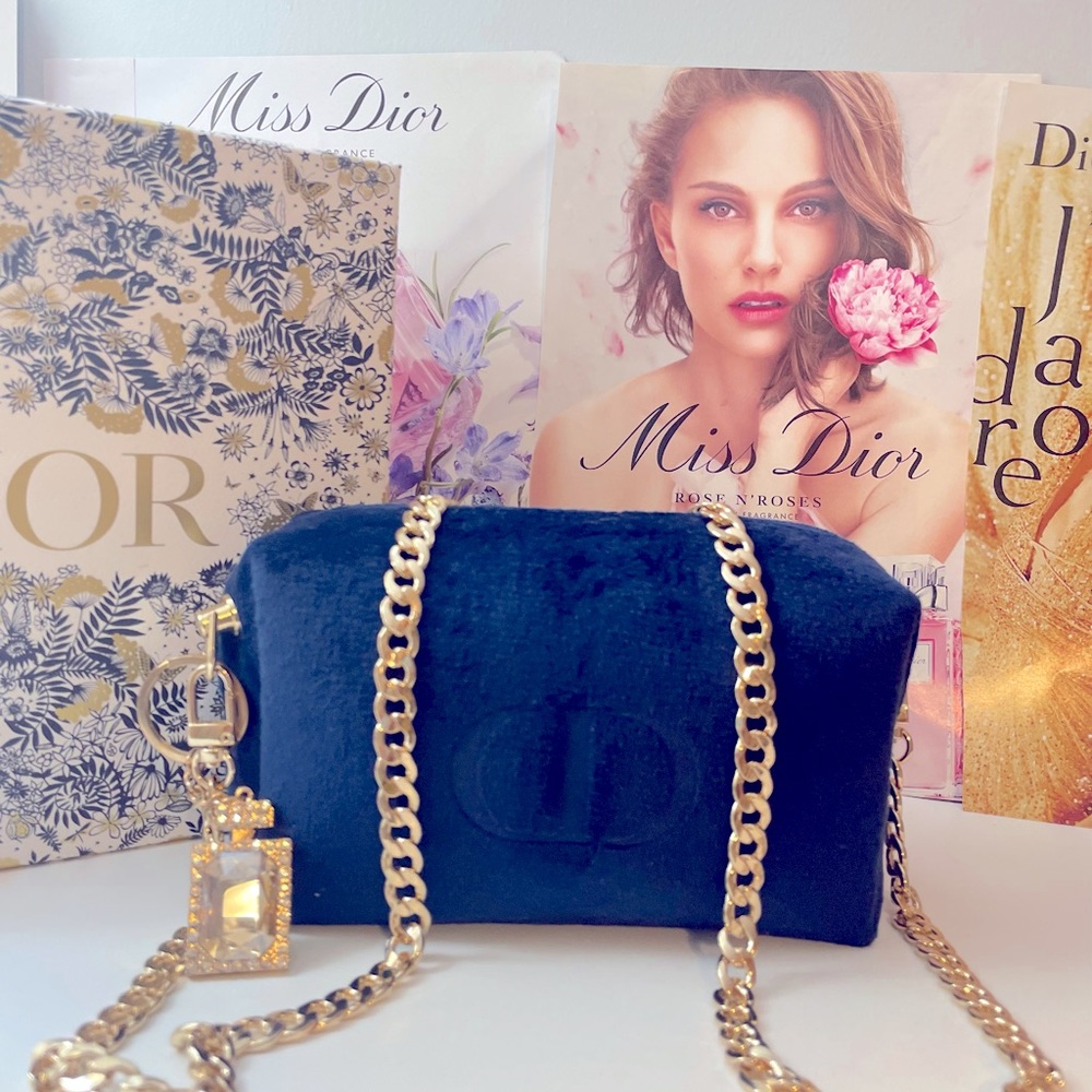 Dior Beauty Blue Velvet Pouch Crossbody with Free box !!